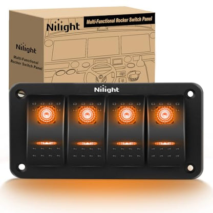 Nilight 4 Gang Rocker Switch Panel w/Orange LED Light 5Pin ON Off Pre-Wired - color: Amber, size: 4 Gang