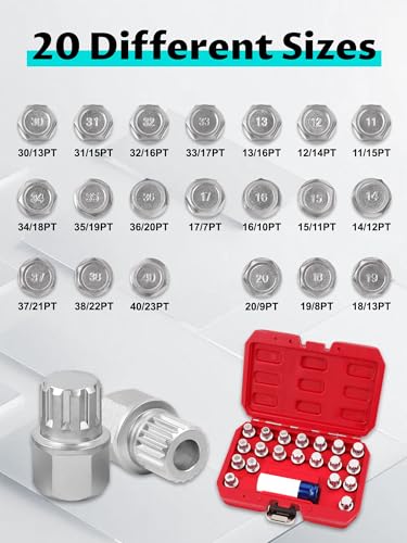 Set of 21, Wheel Lock Key Set, Anti-Theft Lock Lug Nut Screw Remover Wheel Lock Removal Kit with 1/2 inch (12.7mm) Socket Adapter for Mini Series