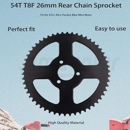 54T T8F 26mm Rear Chain Sprocket Aftermarket Replacement Parts Fits for 47cc 49cc Pocket Bike Mini Moto.