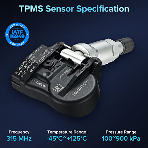 BDFHYK 315MHz Programmed TPMS Tire Pressure Sensor Compatible with Audi A3 A4 A5 Q5 S3 S4 S5 TT, VW Beetle CC Eos GLI Golf GTI Jetta Passat Passat Rabbit 2006 2007 2008 2009 2010 2011 2012 2013 - style: 1K0907253D