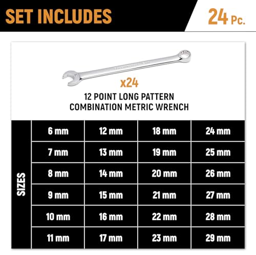 GEARWRENCH 24 Piece 12 Point Long Pattern Combination Metric Wrench Set in Foam Storage Tray - GWMSCWL12MM - style: Combination Wrenches