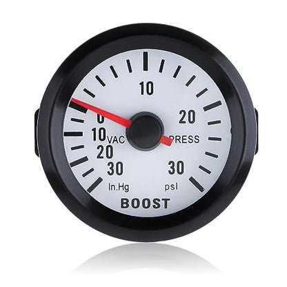Boost Gauge, 6032BL 2" 52mm 12V Blue LED 0~30in.Hg / 0~30PSI Turbo Boost Gauge Meter with Sensor for Car Boat Truck ATV