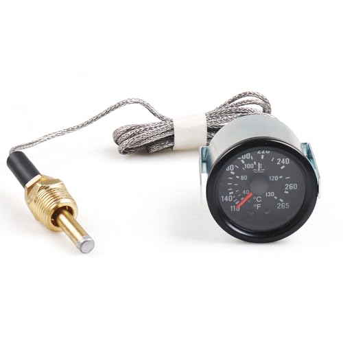 Dyno Racing 2" 52mm 12V Pointer Mechanical Water Temperature Temp Gauge （40-130℃,110-265℉,Yellow Light Car Meter with Sensor NPT 1/2, 1.8m Wire Length - style: 40-130℃ & 110-265℉