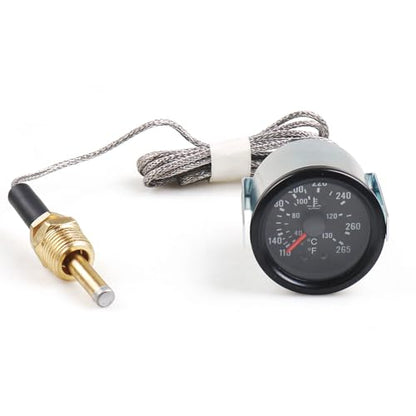 Dyno Racing 2" 52mm 12V Pointer Mechanical Water Temperature Temp Gauge （40-130℃,110-265℉,Yellow Light Car Meter with Sensor NPT 1/2, 1.8m Wire Length - style: 40-130℃ & 110-265℉