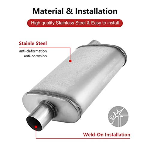 3 inch Exhaust Muffler,3.0" Universal Muffler Straight-Through Performance Resonator with Stainless Steel muffler for Cars, Trucks(3''Inlet/Outlet) - size: 3in, style: single in | OFF out