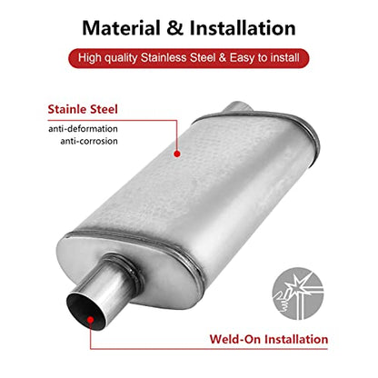 3 inch Exhaust Muffler,3.0" Universal Muffler Straight-Through Performance Resonator with Stainless Steel muffler for Cars, Trucks(3''Inlet/Outlet) - size: 3in, style: single in | OFF out