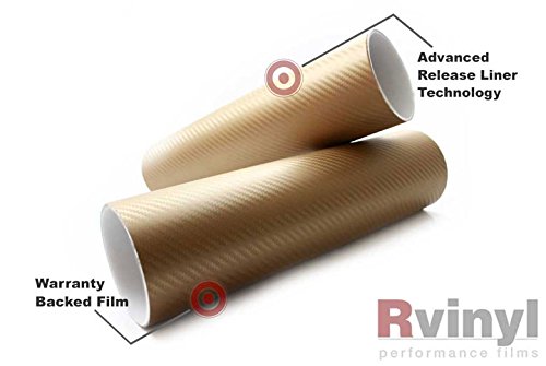 Rwraps 3D Carbon Fiber Vinyl Car Wrap Film in Gold - 5ft x 1ft - Vehicle Sheet Roll with Adhesive Back and Air Release Technology - color: 3D Carbon Fiber Gold, size: 5ft x 1ft