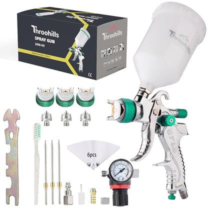 Professional HVLP Spray Gun, 1.3/1.5/1.8mm Nozzle HVLP High Atomization Flow Adjustable Pneumatic Gravity Spray Gun with 600cc Cup & Gauge for Paint Touch-Up(Green) - color: X-2008-1.3set-green