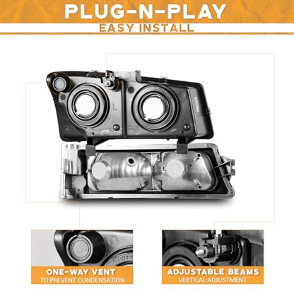 WEELMOTO Halogen Headlights Assembly for 2003-2007 Chevy Silverado - color: Clear Lens l Black Housing l Clear Reflector