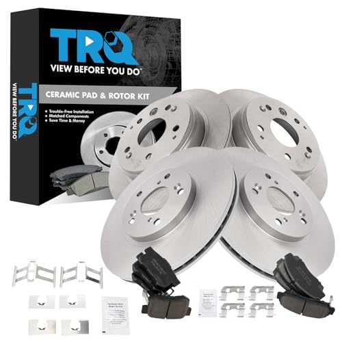 TRQ Front and Rear Brake Pad and Rotor Set Ceramic Vented Solid Rotors - style: BKA11749