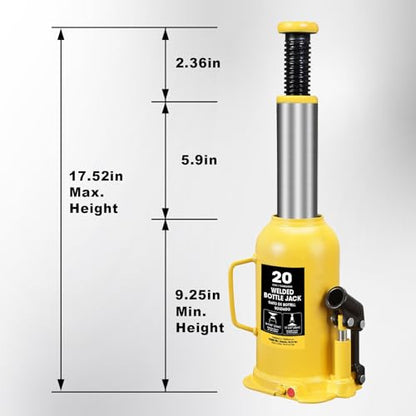 YELLOW JACKET 20 Ton Bottle Jack All Welded Hydraulic Jack with 2-Section Long Handle, for Car, Pickup Truck, Truck, RV, Auto Repair, Industrial Engineering - size: 20 ton standard