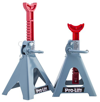 Pro-Lift Heavy Duty 6 Ton Jack Stands Pair - Double Locking Pins - Handle Lock and Mobility Pin for Auto Repair Shop with Extra Safety - color: Grey & Red