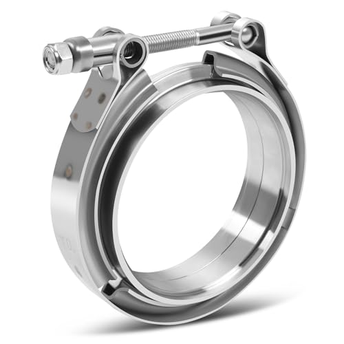 Auto Dynasty 4 Inch V Band Clamp with Male/Female Flanges 304 Stainless Steel for Turbo and Exhaust Systems, Natural Metallic - color: Pack of 1, size: 4" OD