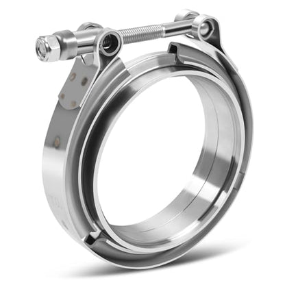 Auto Dynasty 4 Inch V Band Clamp with Male/Female Flanges 304 Stainless Steel for Turbo and Exhaust Systems, Natural Metallic - color: Pack of 1, size: 4" OD