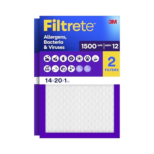 Filtrete 14x20x1 Air Filter, MERV 12, MPR 1500, 2 HVAC Filters - size: 14x20x1