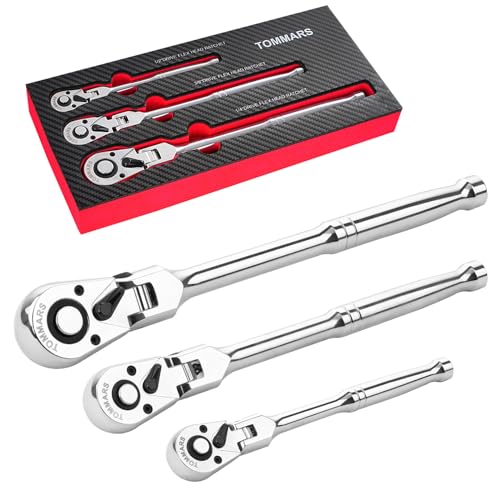 TOMMARS Flex Head Ratchet Set, 1/4", 3/8", 1/2" Drive Socket Wrench Kit - size: 1/4", 3/8", 1/2" Drive, style: Flex Head Standard Ratchet Set