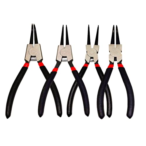 7” Snap Ring Pliers Set 4PC, Internal/External Circlip Pliers with Straight+Bent Jaws, Heavy Duty C Clamp Pliers & C Clip Removal Tool for Automotive Tools Professional Mechanics