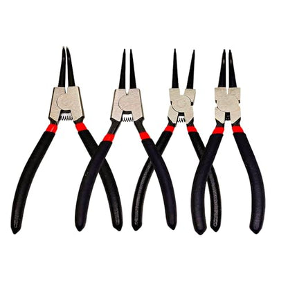 7” Snap Ring Pliers Set 4PC, Internal/External Circlip Pliers with Straight+Bent Jaws, Heavy Duty C Clamp Pliers & C Clip Removal Tool for Automotive Tools Professional Mechanics