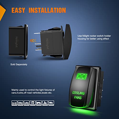 Nilight Cooling Fans Rocker Switch with Jumper Wires Set 5Pin Laser Green - color: Green, size: COOLING FANS