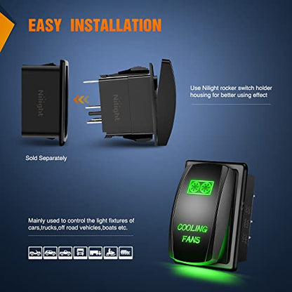 Nilight Cooling Fans Rocker Switch with Jumper Wires Set 5Pin Laser Green - color: Green, size: COOLING FANS