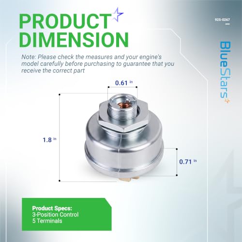 BlueStars 925-0267 STD365402 Ignition Switch 3 Position 5 Terminals - Compatible with MTD Craftsman John Deere Toro Snapper Scag Craftsman Riding Lawn Mowers - Replaces 24688 24695 925-0267A 725-0267 - size: 925-0267 - 5 Terminals