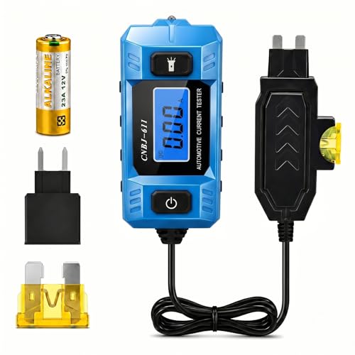 Automotive Circuit Fault Probe Tester, 20A 48V Parasitic Battery Drain Tester for Car Fuse Circuits, Inline Current Monitor with Digital Display, LED Work Light, Mini & Standard Blade Fuse Compatible