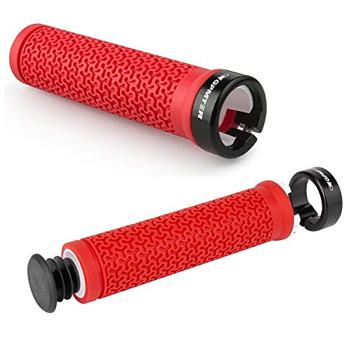 GPMTER Bike Handlebar Grips, Single Lock on Bicycle Handle Bar, for BMX, Mountain, MTB, Beach Cruiser, Scooter, Folding Bike, Soft Non-Slip-Rubber Hand Grip Comfortable Ergonomic - color: Red
