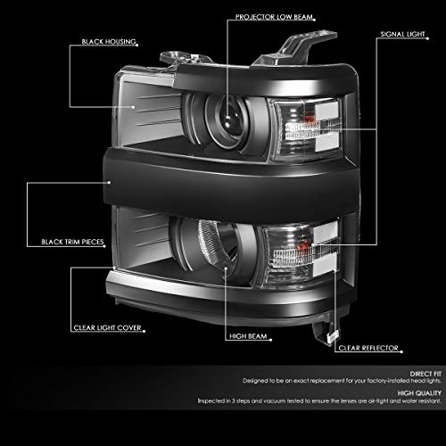 DNA MOTORING Black Housing Projector Headlights Compatible with 15-19 Silverado 2500 HD 3500 HD, HL-OH-CSIL15-BK-CL1 - color: Black Clear