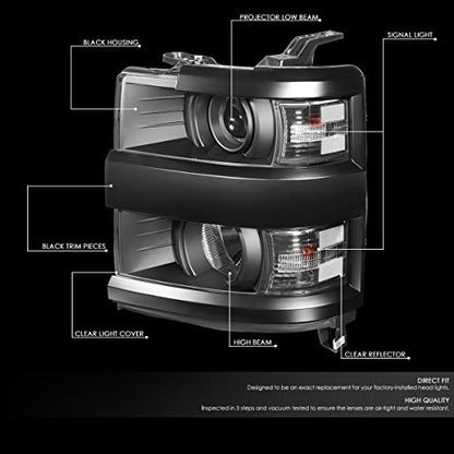 DNA MOTORING Black Housing Projector Headlights Compatible with 15-19 Silverado 2500 HD 3500 HD, HL-OH-CSIL15-BK-CL1 - color: Black Clear