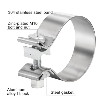 TIROL 2.5 inch Exhaust Clamp, 2 1/2 Exhaust Clamp 304 Stainless Steel - color: 2.5 Exhaust Clamp 2pcs