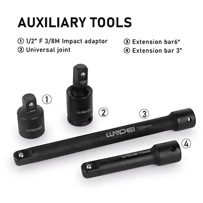 3/8" Drive 48Pc Impact Socket Set SAE/Metric Fits Various Wrenches - size: 3/8" Socket Set