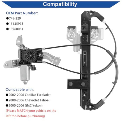 Obaee 748-229 Rear Right Passenger Side Power Window Lift Regulator with Motor Compatible with Chevrolet Tahoe GMC Yukon Cadillac Escalade 2000-2006 - size: Rear Right Passenger Side