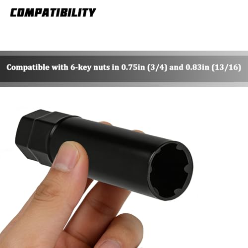 Large 6 Spline Car Lug Nut Socket, Automotive Wheel Lock Key Removal Tool for 19mm (3/4") and 21mm (13/16") Hex Socket Wrench, Vehicle Tuner Lug Nut Key Tool, Universal Fit - size: 6 Spline