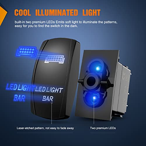 Nilight 2 Pack Laser Rocker Switch with Jumper Wires Set 5Pin - color: Blue, size: led light bar+REAR LIGHTS