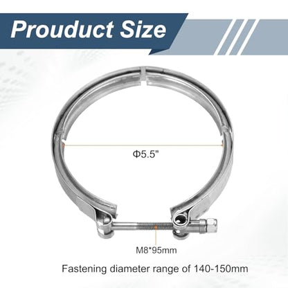 HARFINGTON 5.5" V Band Clamp Fits 140mm(5.51") V-Band Flange Clamp Only - size: 5.5 Inch