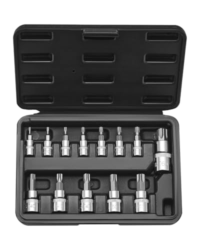 VEVOR Torx Bit Socket Set, 13-Piece Star T8 - T60 Set, S2 Alloy Steel and Cr-V Steel, 1/4 in, 3/8 in, and 1/2 in Drives, with Enhanced Storage Case, Torx Sockets for Hand Use, Mechanics, Auto Repair - size: 13 PCS