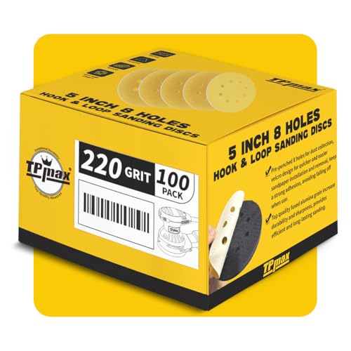 100PCS 5 Inch 220 Grit 125mm 8 Hole Sanding Discs Sandpaper - Premium Gold Round Hook and Loop for Random Orbital Sander - Ideal for Wood, Metal, Automotive - style: 220 Grit - 100 Pack