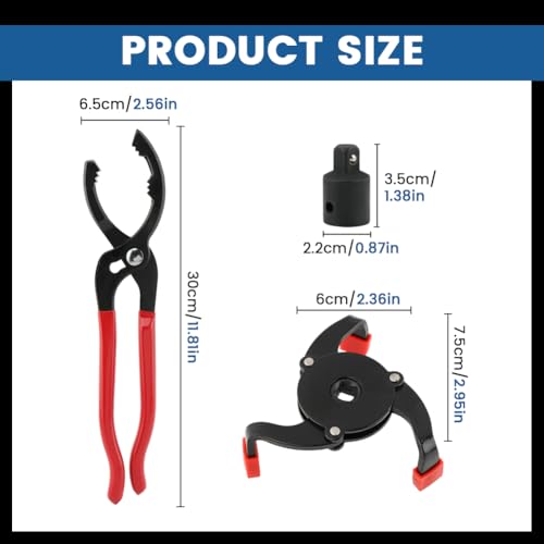 Adjustable Oil Filter Pliers, Oil Filter Removal Tool with 12 Inch Pliers and 3-Jaw Wrench, Automotive Maintenance Tool for Engine Filters, Cars and Trucks