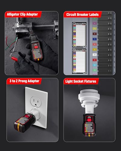 KAIWEETS Circuit Breaker Finder with LCD Display, GFCI Outlet Tester, AC 90-130V Electrical Circuit Tracer Tool with NCV Tset & Flashlight, Includes Carrying Case with Adapter, Alligator Clips -KT303P - size: KT303P(with adapters)