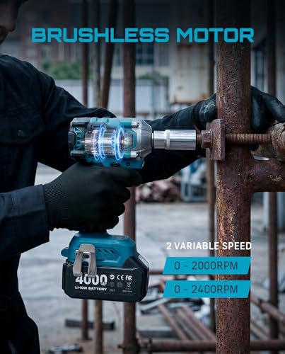 Seesii 3/8" Cordless Impact Wrench, Power Impact Gun w/Max Torque 330Ft-lbs(450N.m), 4.0Ah Rechargable Battery & 4 Sockets, Compact Power Impact Wrench for Lightduty Work Car Home,WH450