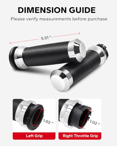 Amazicha 1inch Handlebar Grips, Cable Throttle Control Hand Grips Fit for Harley ’96-’07 Touring, ’96-Later XL, ’02-’17 VRSC, ’08-’13 XR, ’96-’17 Dyna (Except FXDLS) - color: Chrome