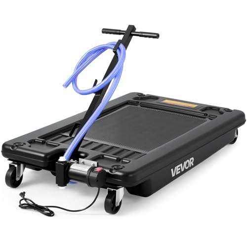 VEVOR Low Profile Oil Drain Pan, 17 Gal Capacity, Rolling Oil Drain Pan with 110V High-Flow Electric Pump, 7.2 ft Hose & T Folding Handle, Leak-proof & Corrosion-resistant, Fit for Trucks, ATVs, Black