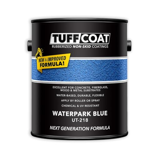 Tuff Coat Medium Texture Rubberized Non-Skid Deck Coating – Textured Non-Slip Safety Surface for Pool Decks, Docks, Boat Ramps, Patios, Walkways & High-Traffic Areas (UT-218 Waterpark Blue 1-gallon) - color: Waterpark Blue, size: 128 Fl Oz (Pack of 1)