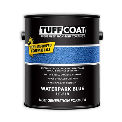 Tuff Coat Medium Texture Rubberized Non-Skid Deck Coating – Textured Non-Slip Safety Surface for Pool Decks, Docks, Boat Ramps, Patios, Walkways & High-Traffic Areas (UT-218 Waterpark Blue 1-gallon) - color: Waterpark Blue, size: 128 Fl Oz (Pack of 1)