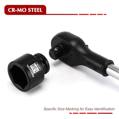 EMENTOL 3/4" Drive Jumbo Impact Socket Set, 27PCS, SAE (7/8"-2") and Metric (22mm-50mm),Shallow, 6-Point,Includes Ratchet Handle, Extension Bars, Sliding Breaker Bar, CR-MO - style: 27PCS SAE (7/8"-2") & Metric (22mm-50mm)