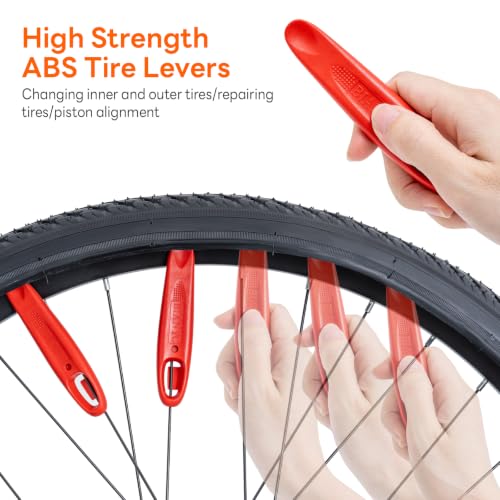 29 PCS Bike Tire Repair Kits - 22 PCS Patches,Tire Repair Glue, Tire Levers, Metal Rasp & Roller, Valve Wrench, Portable Bicycle Inner Tube Puncture Patch Kit for BMX MTB Road Bike Motorcycle