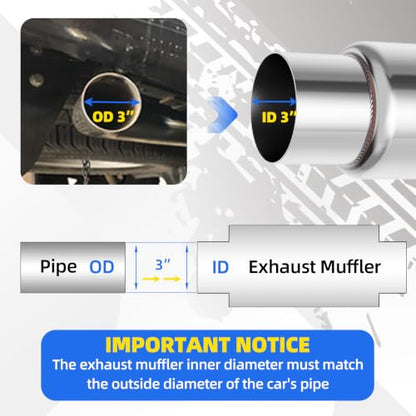 3" Inlet Exhaust Resonator, 3" Inlet/Outlet 16" Overall Length Exhaust Resonator Muffler, Straight Through Stainless Steel Muffler - size: 3" Inlet 16" Overall Length