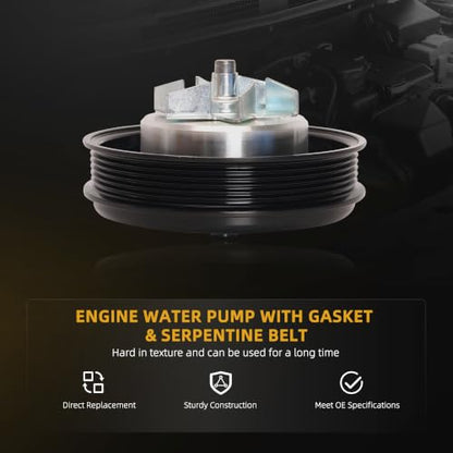 Engine Water Pump with Gasket + V-Ribbed Serpentine Belt