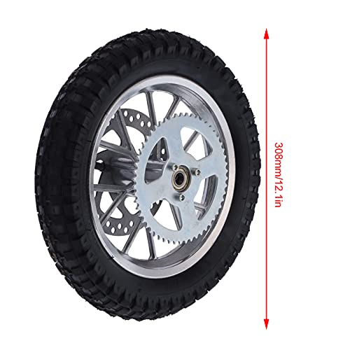 12.5x2.75in Rear Wheel Rim Tire with 12mm Bearing Assembly, Rear Wheel for 2 Stroke Mini Dirt Bike, Rubber Tire Brake Disc Rotor and Sprocket for Dirt Pit Bike (A (silver))