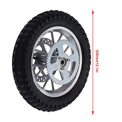 12.5x2.75in Rear Wheel Rim Tire with 12mm Bearing Assembly, Rear Wheel for 2 Stroke Mini Dirt Bike, Rubber Tire Brake Disc Rotor and Sprocket for Dirt Pit Bike (A (silver))